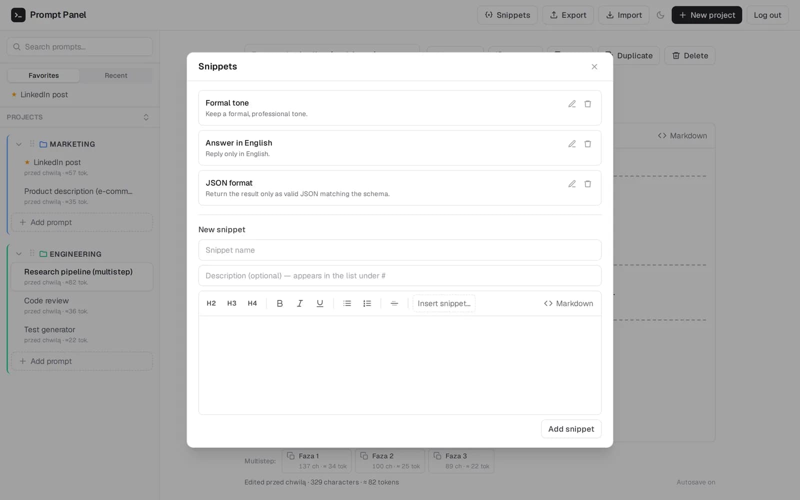 Reusable snippets